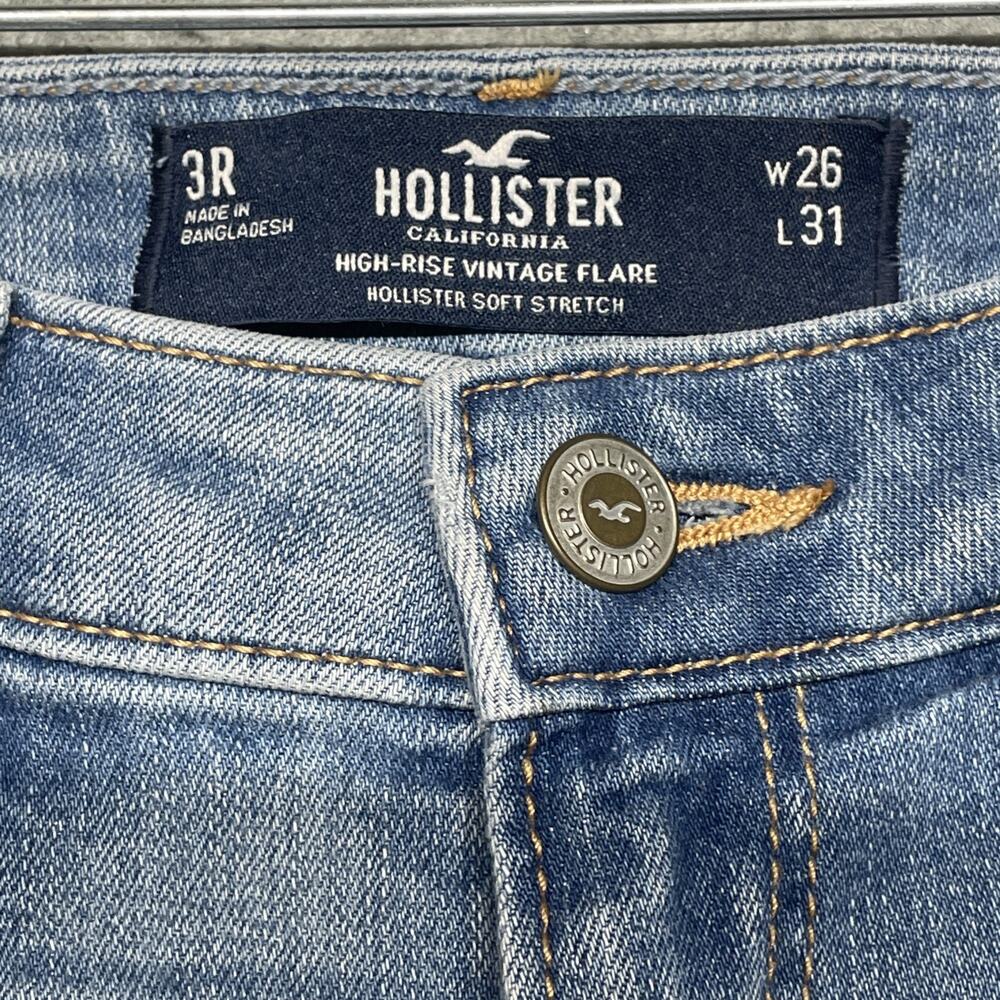 Hollister Jeans 3R Women 26 x 31 High Rise Flare Light Wash Retro Boho Festival - Picture 2 of 12